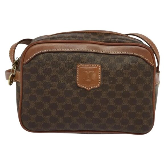 CELINE Macadam Canvas Shoulder Bag PVC Leather Brown Gold Auth ep8498 - Picture 3 of 15